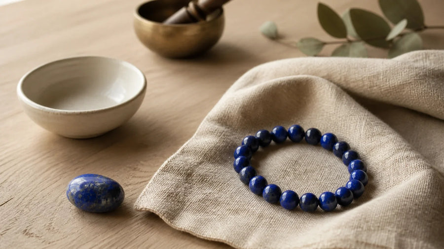 Bracelet et pierre de Lapis Lazuli avec accessoires doux pour leur entretien