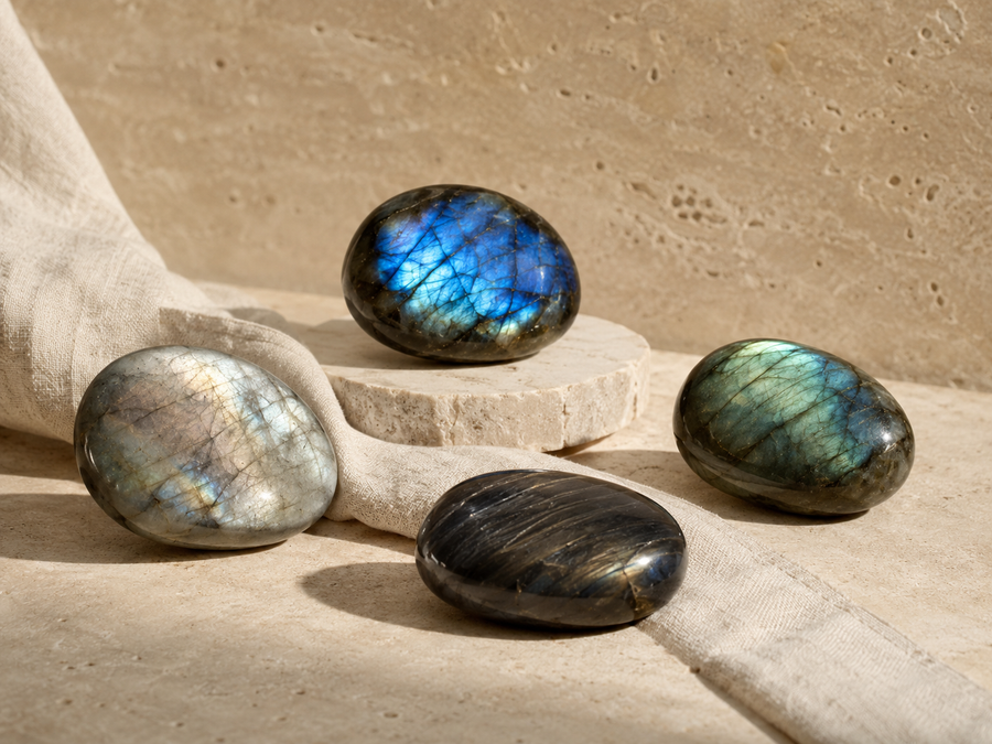 Labradorites naturelles aux reflets gris et bleutés