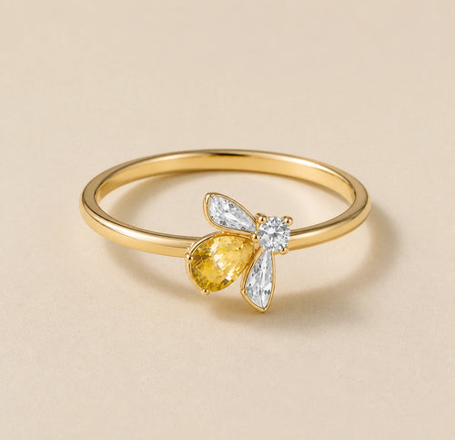 Bague Citrine abeille dorée vue dans son ensemble