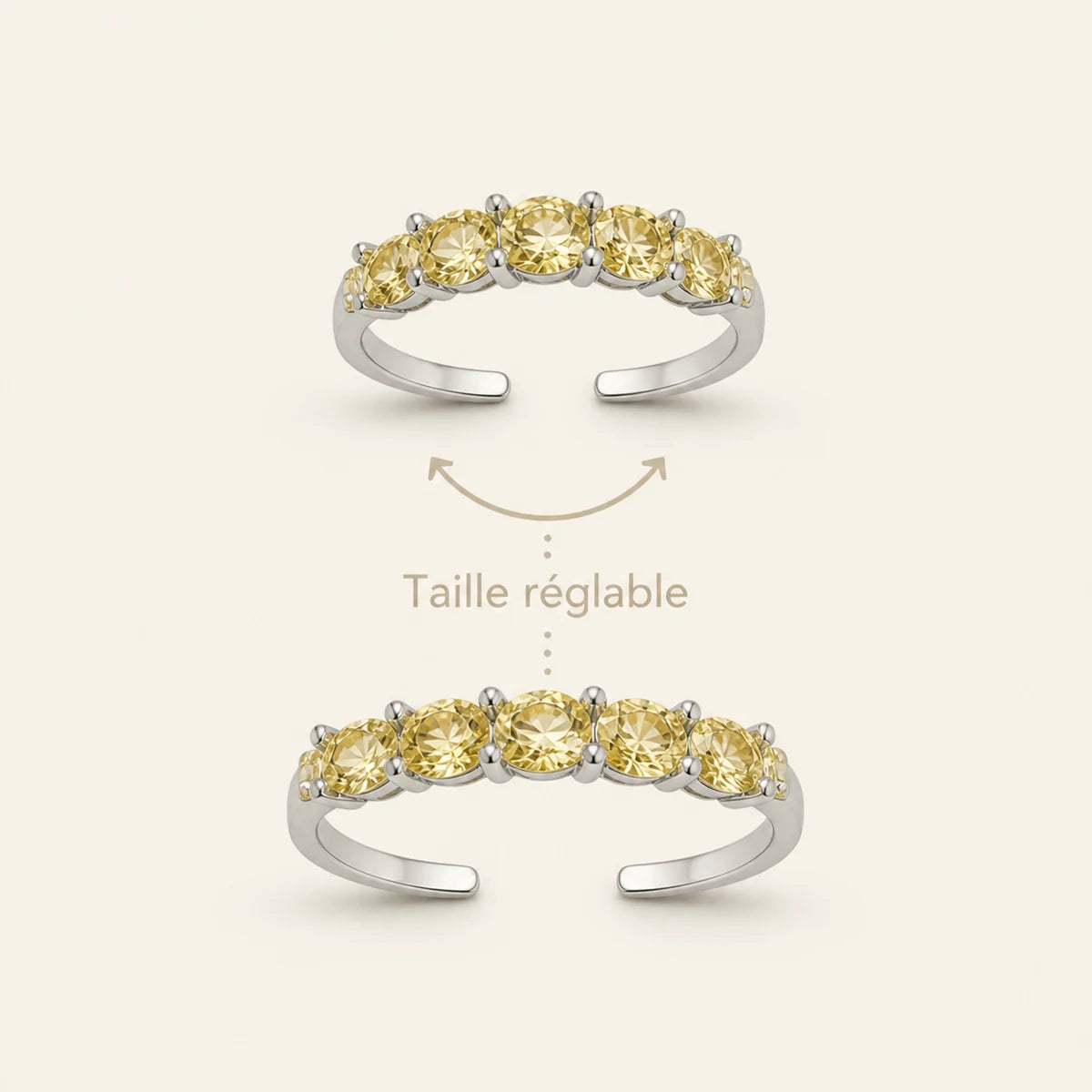 Système de taille réglable de la bague Citrine en argent 925
