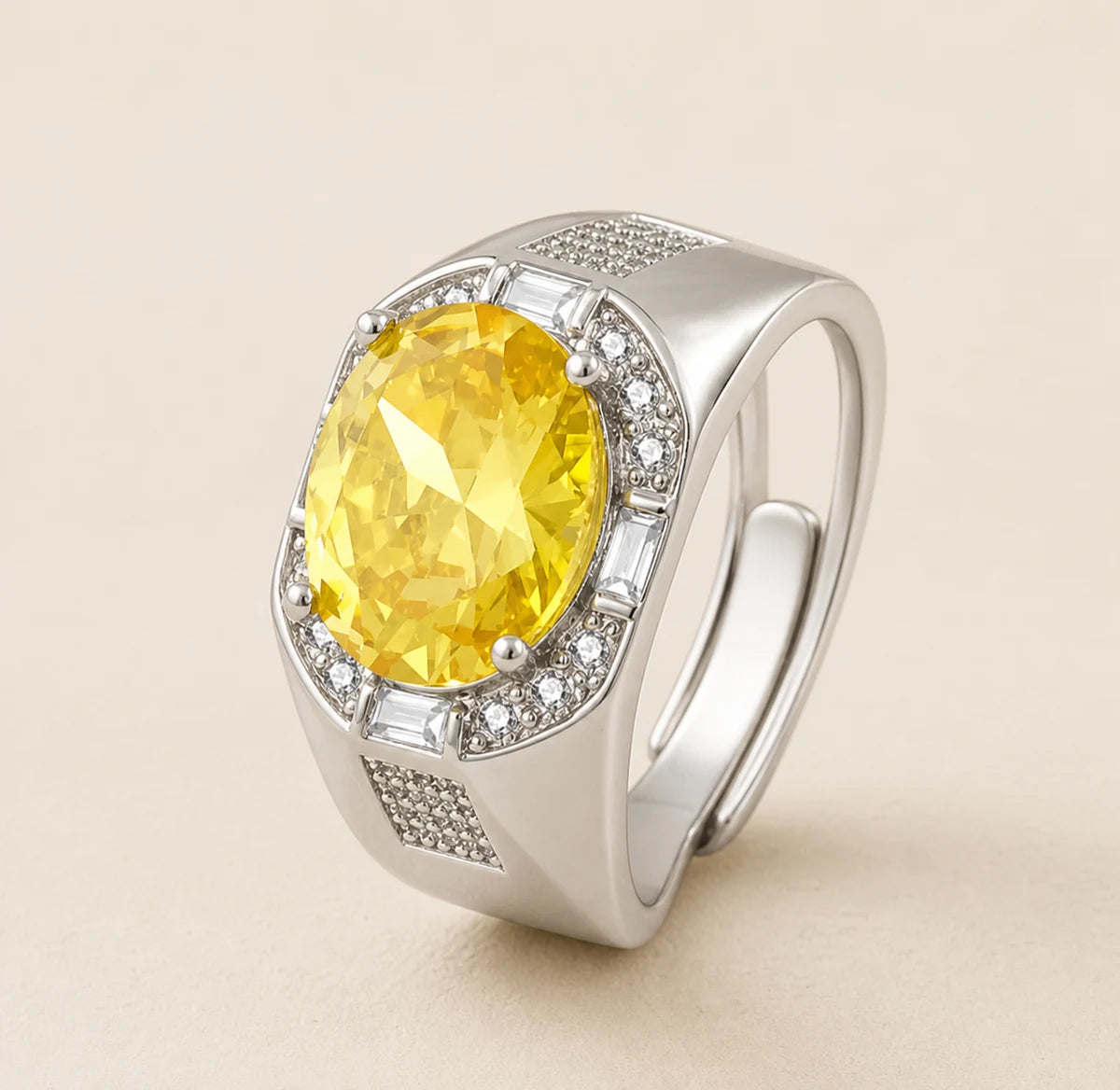 Bague Citrine pour homme en argent sterling 925