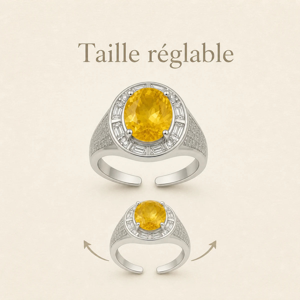 Système réglable de la bague Citrine homme en argent 925