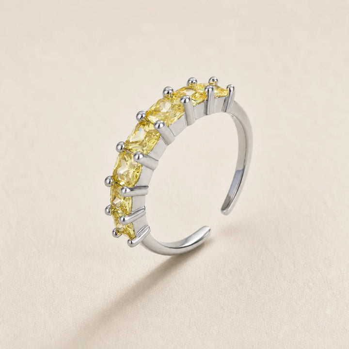 Bague Citrine Réglable en Argent 925 — Rangée de Pierres