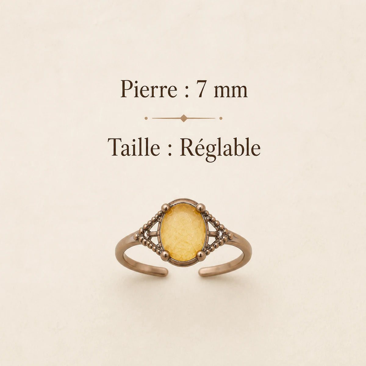 Pierre 7 mm et système réglable de la bague Citrine