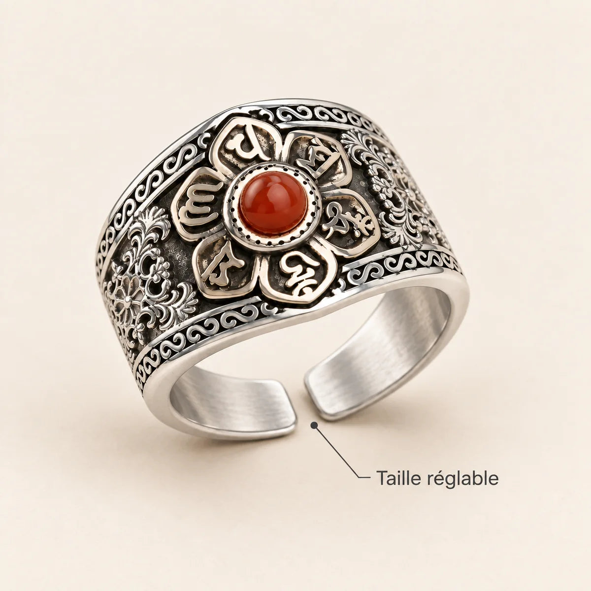 Système réglable de la bague fleur en Cornaline