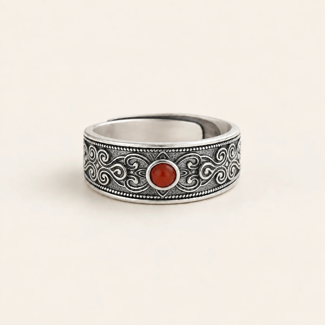 Bague Cornaline ornementale en argent sterling 925