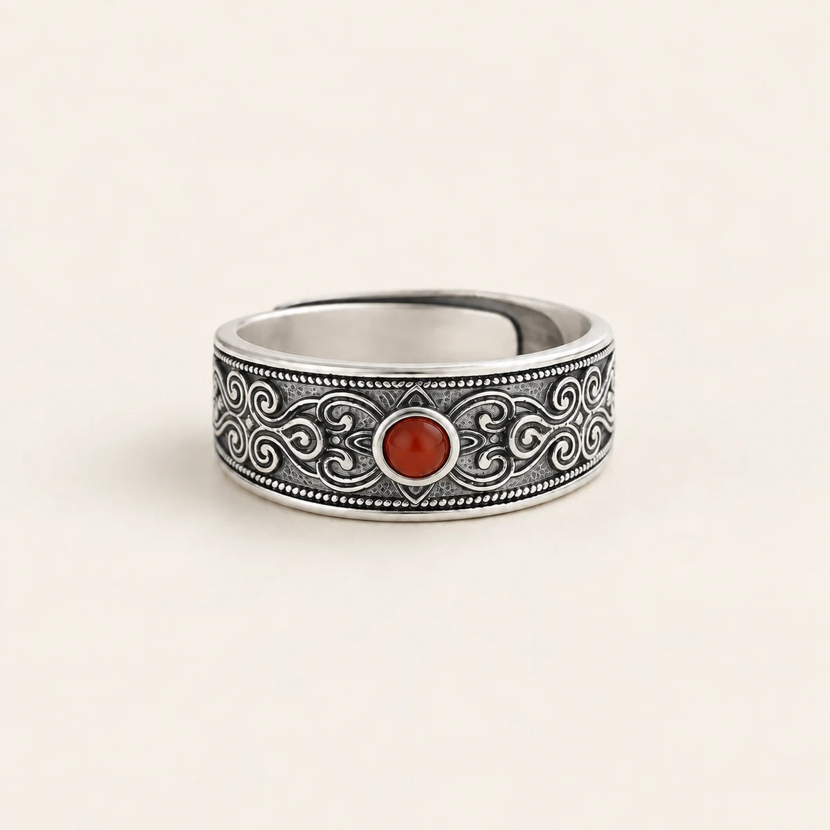 Bague Cornaline ornementale en argent sterling 925