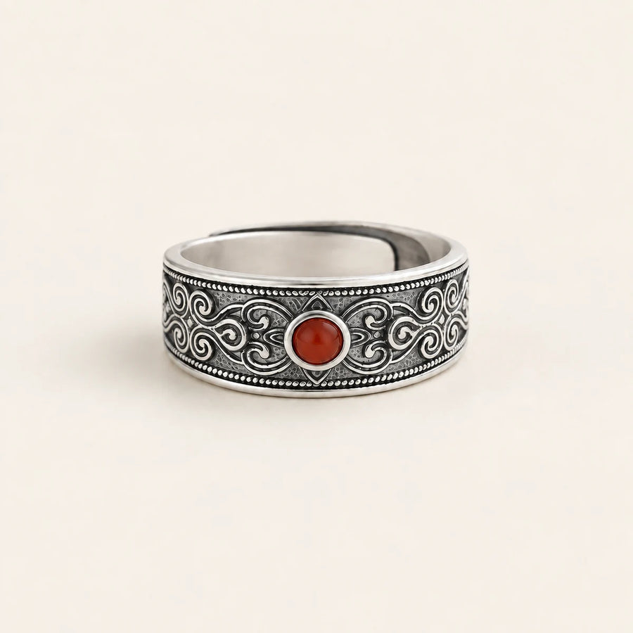 Bague Cornaline ornementale en argent sterling 925