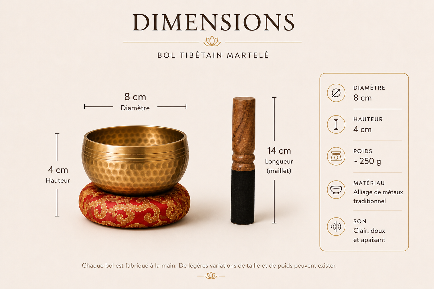 bol tibétain martelé 8 cm dimensions