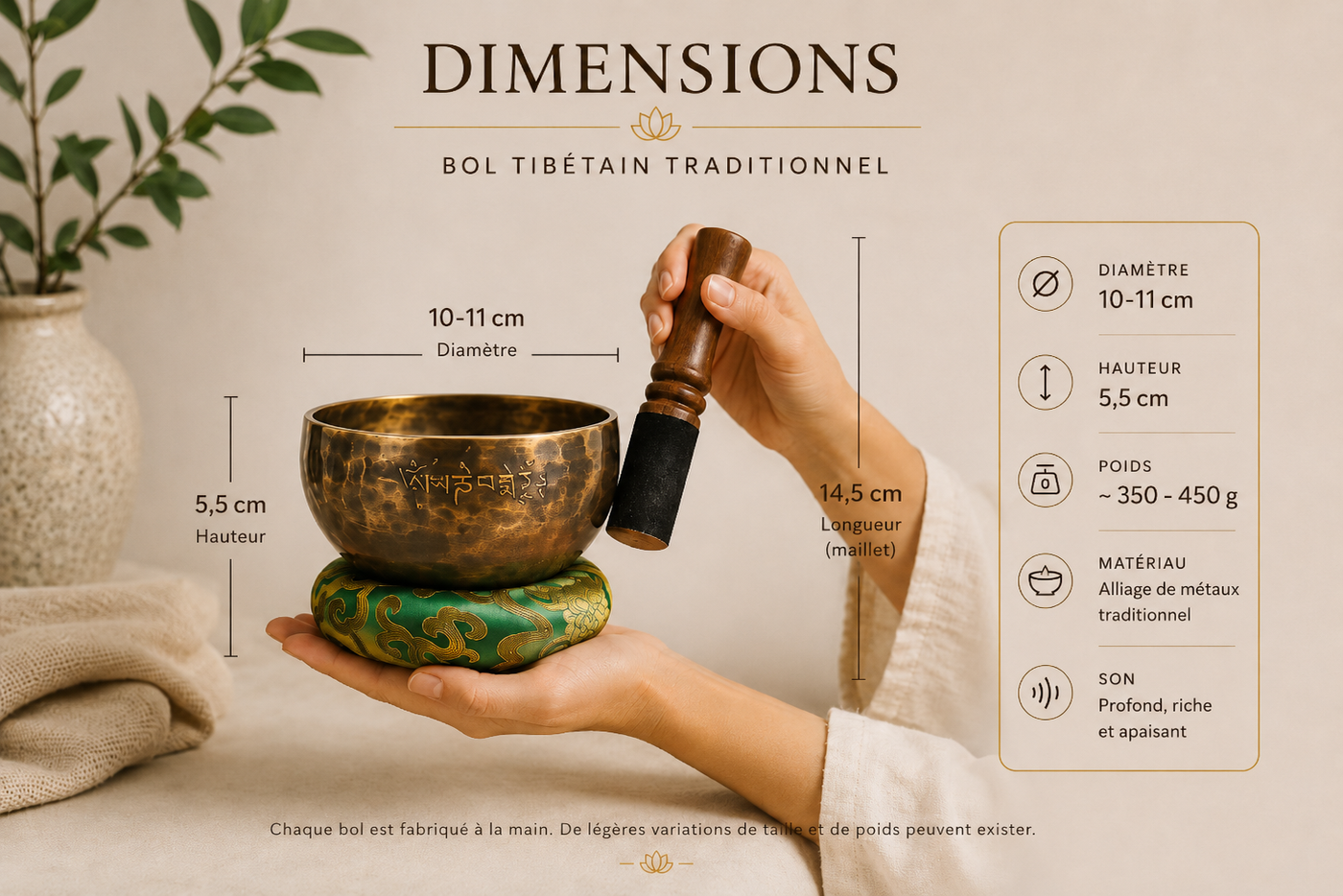 bol tibétain traditionnel 10 cm dimensions