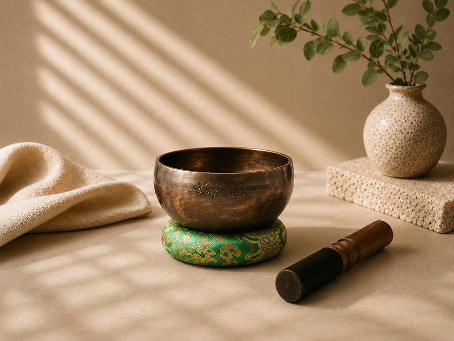 bol tibétain traditionnel 12 cm avec coussin et maillet
