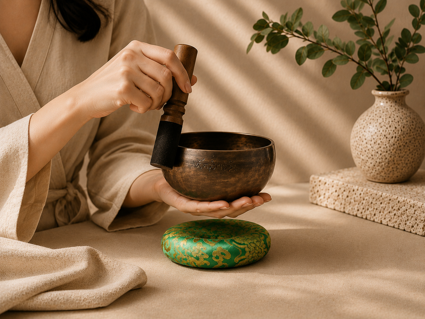 bol tibétain traditionnel 12 cm utilisé par une femme