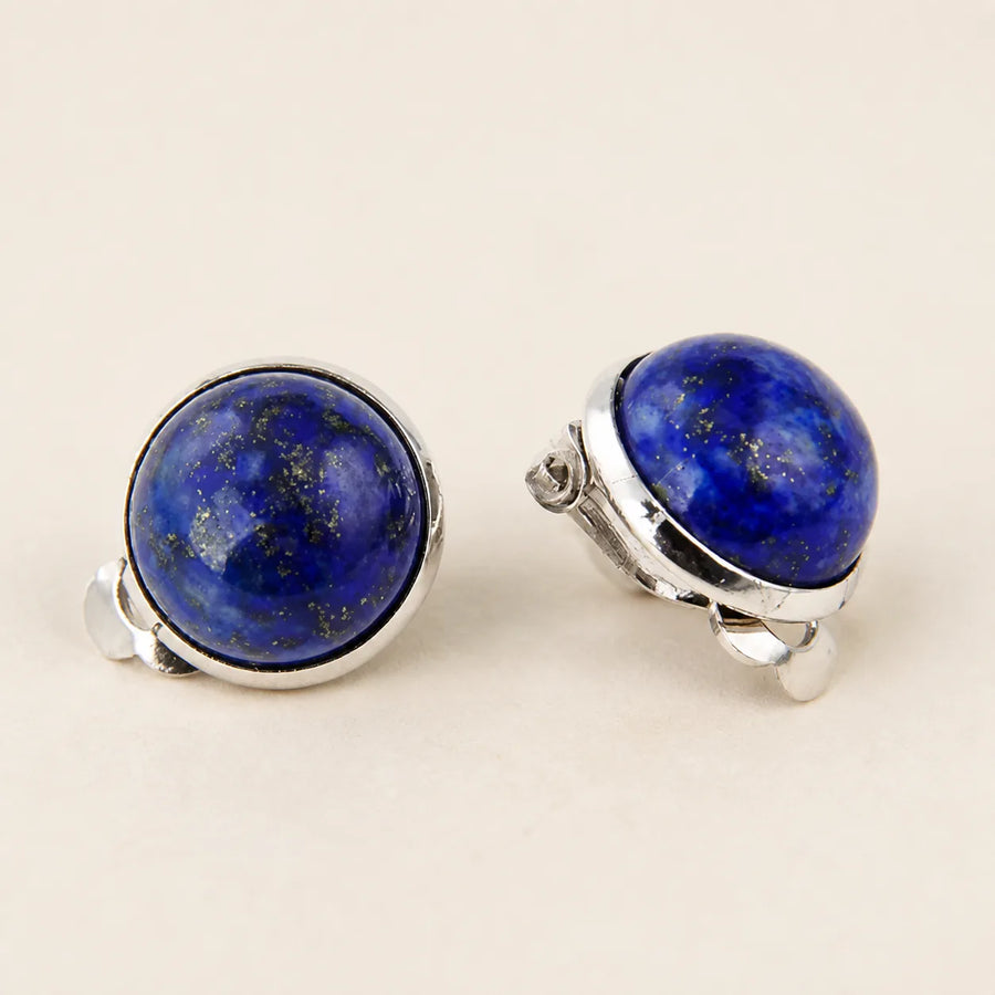 Boucles d’oreilles à clip en Lapis Lazuli avec cabochons ronds