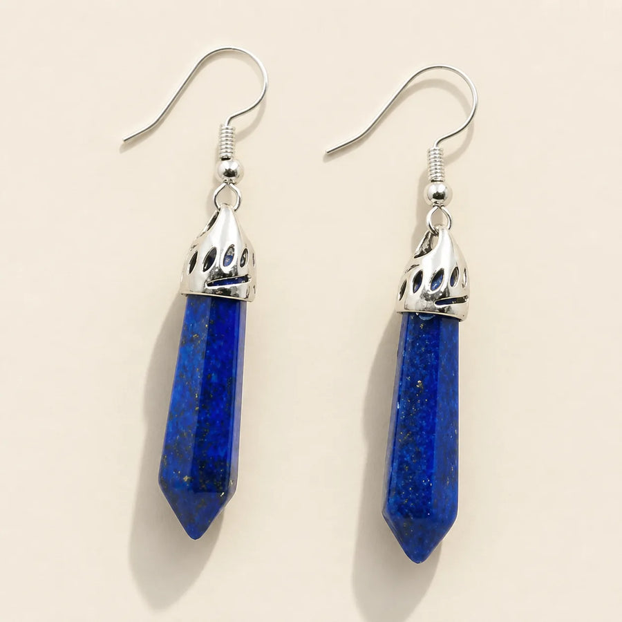 Boucles d’oreilles pendantes en Lapis Lazuli avec pointes facettées
