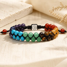 Bracelet 7 Chakras double rang tressé en pierres naturelles.