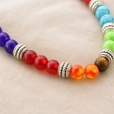 Détail des perles colorées et polies d’un bracelet 7 Chakras.