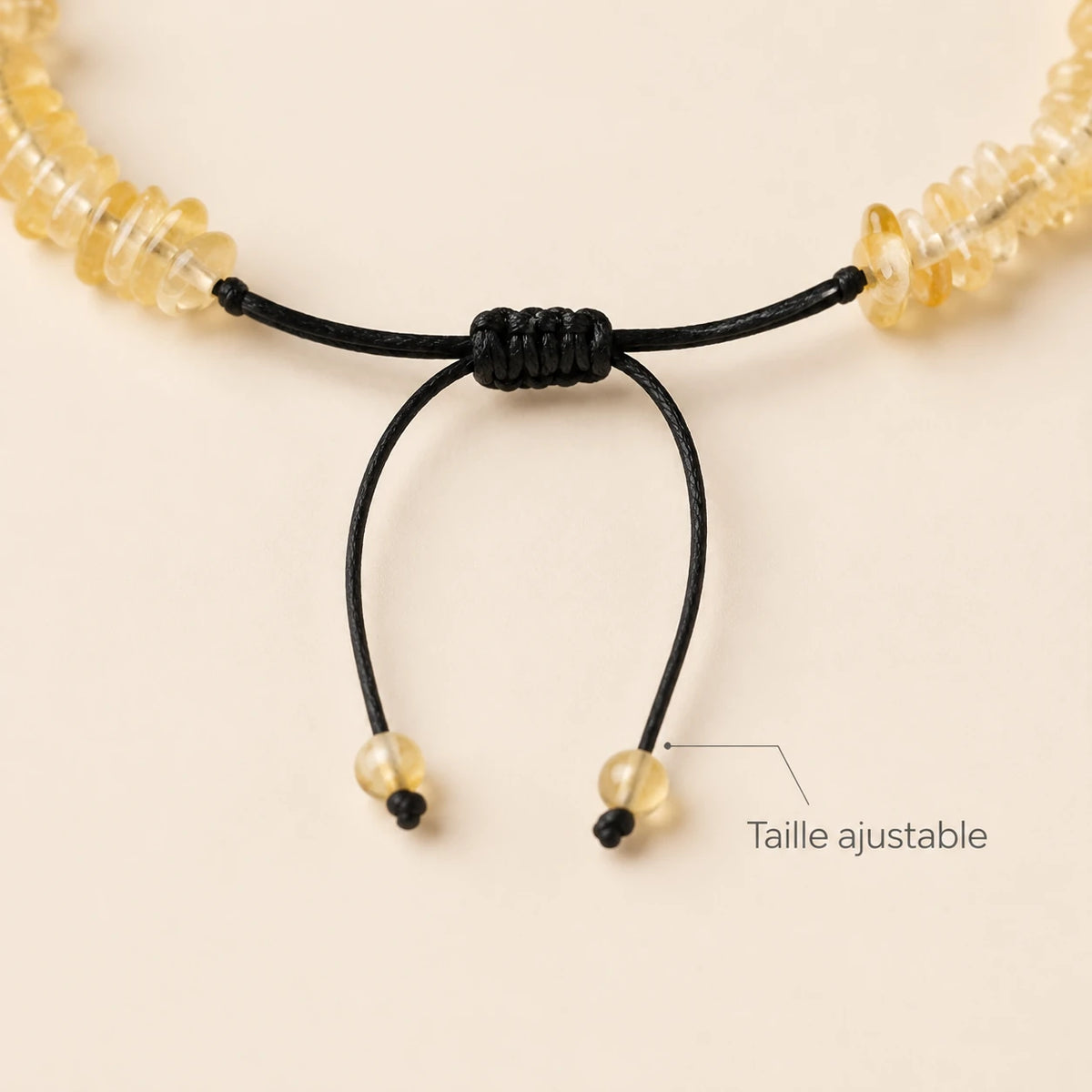Système de réglage du bracelet Citrine sur cordon noir