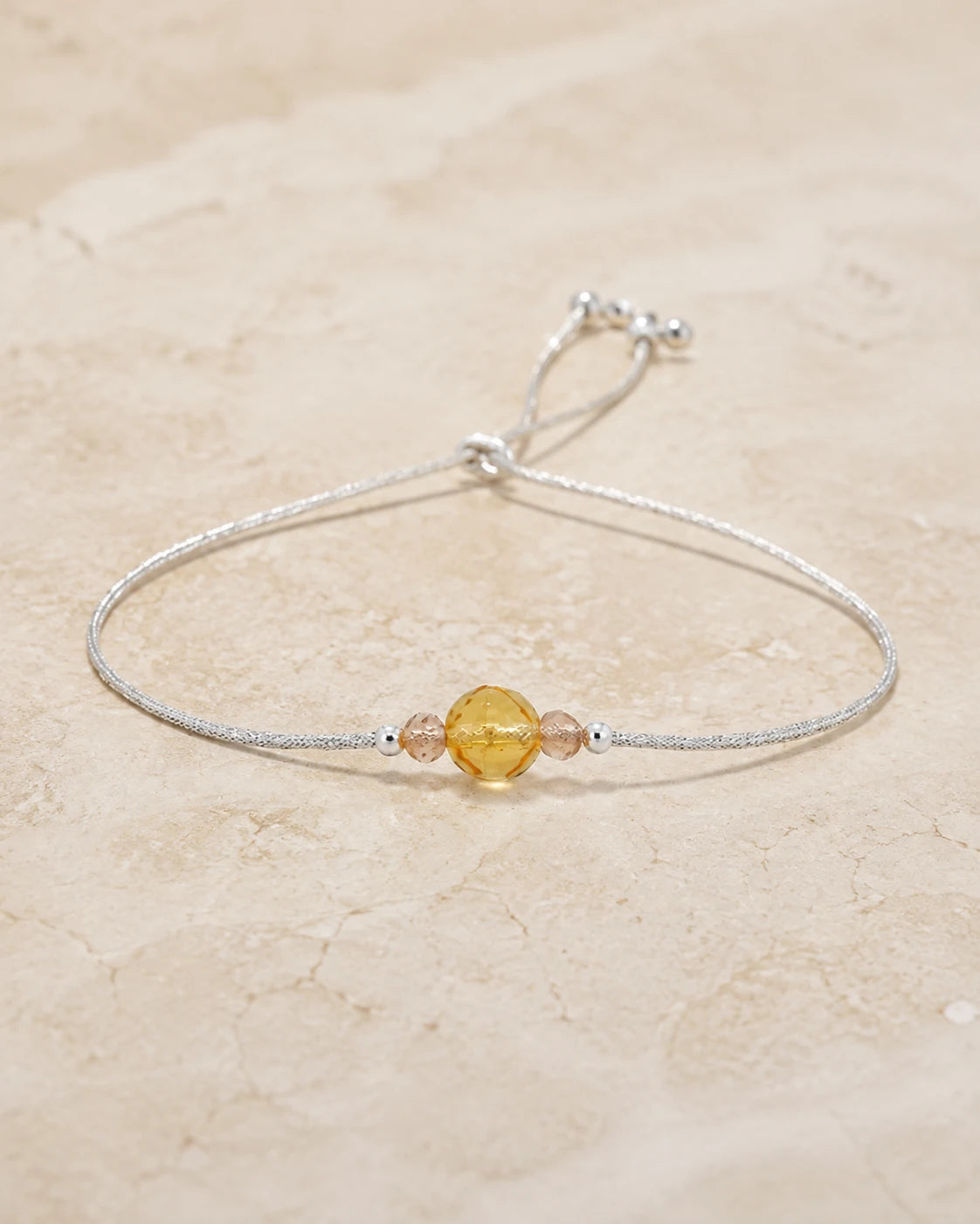 Bracelet Citrine minimaliste ajustable avec pierre centrale jaune