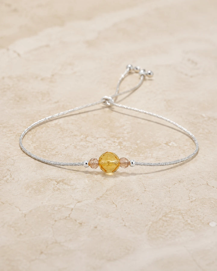 Bracelet Citrine Minimaliste Ajustable — Perle Centrale