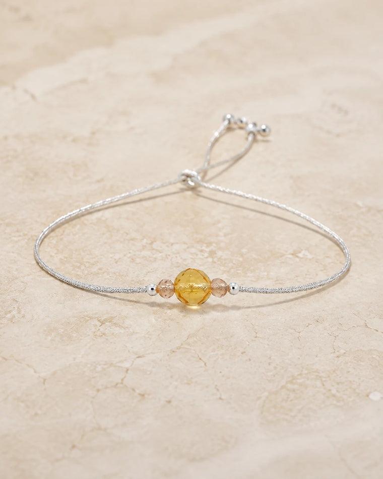 Bracelet Citrine Minimaliste Ajustable — Perle Centrale