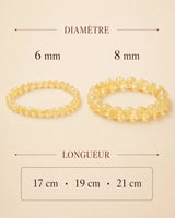 Diamètres 6 et 8 mm et longueurs disponibles du bracelet Citrine