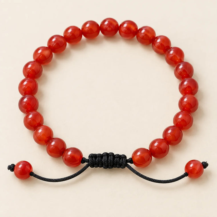 Bracelet Cornaline en perles rondes sur cordon noir ajustable