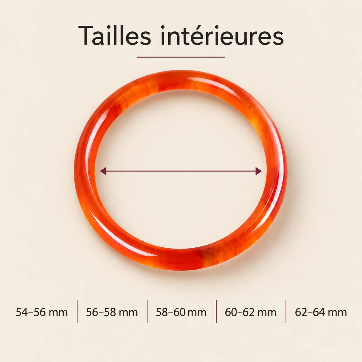 Tailles intérieures disponibles du bracelet jonc en Cornaline