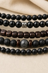 Détail des perles en labradorite, hématite et onyx noir
