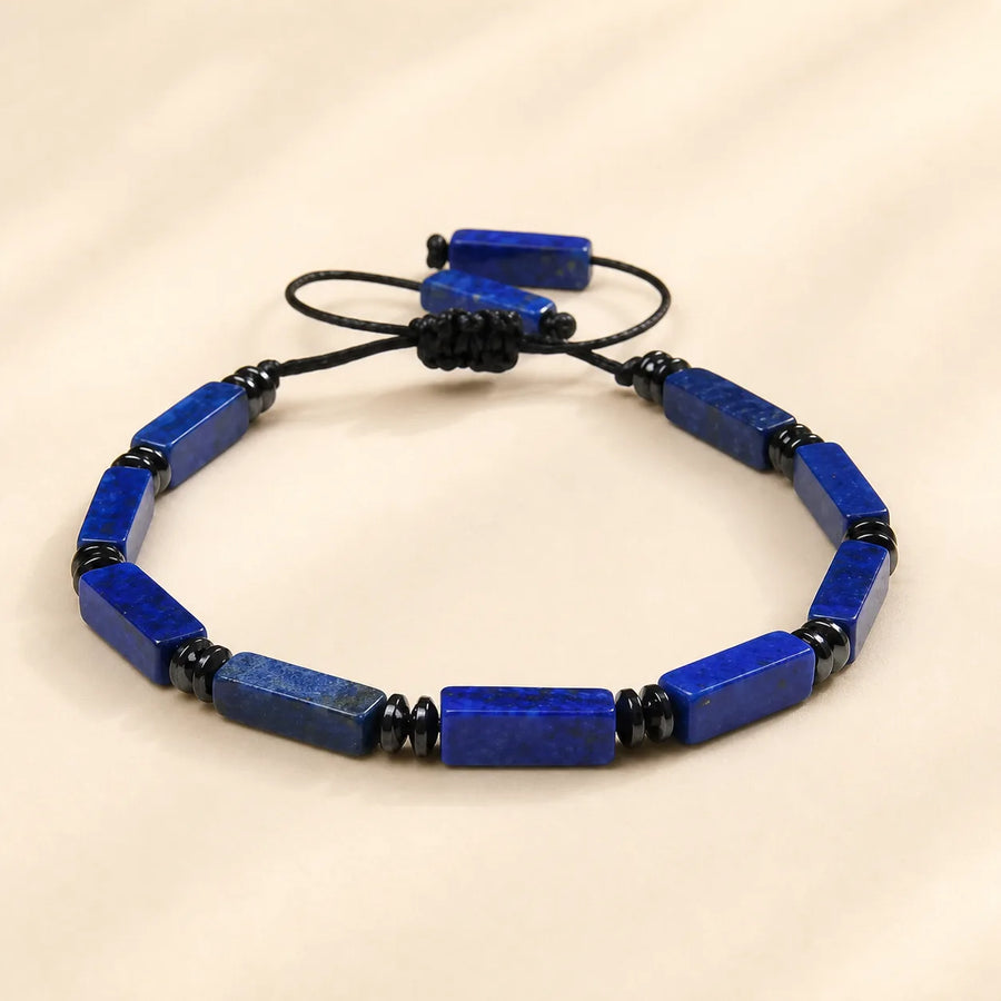 Bracelet ajustable en Lapis Lazuli avec pierres rectangulaires