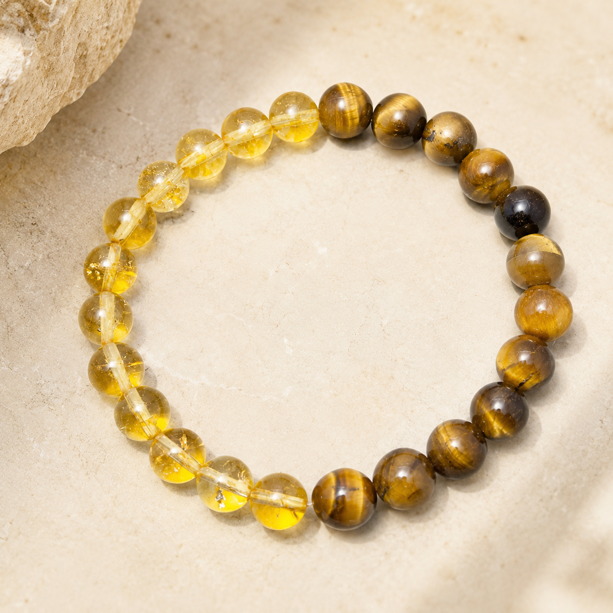 Bracelet œil de tigre et citrine aux reflets bruns et dorés