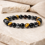 Bracelet œil de tigre, obsidienne et hématite en pierres naturelles