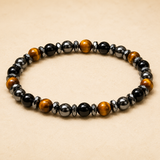 Vue complète d’un bracelet œil de tigre et onyx noir en perles rondes
