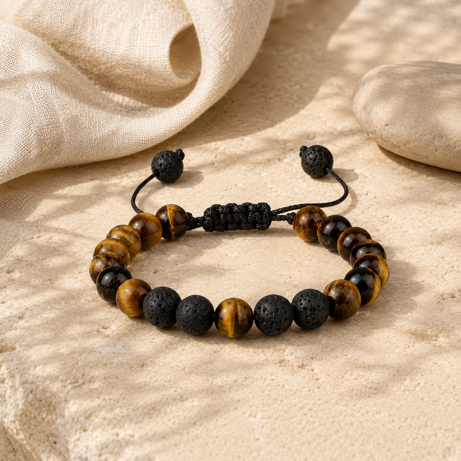 Bracelet œil de tigre et pierre de lave en composition premium