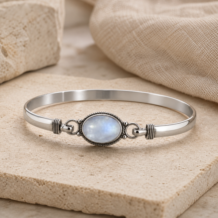 Bracelet Pierre de Lune en Argent 925 — Jonc Ovale