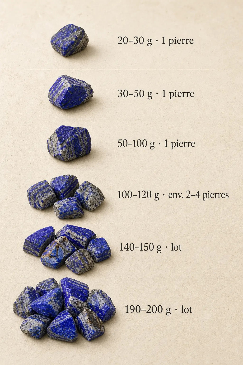 Différents poids disponibles de Lapis Lazuli brut