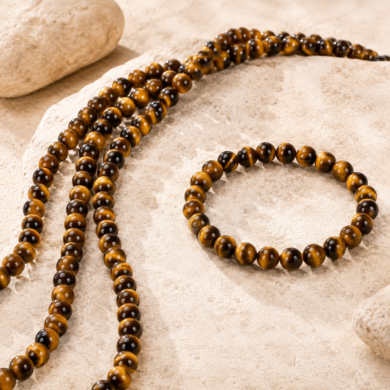 Perles œil de tigre associées à un bracelet en pierre naturelle