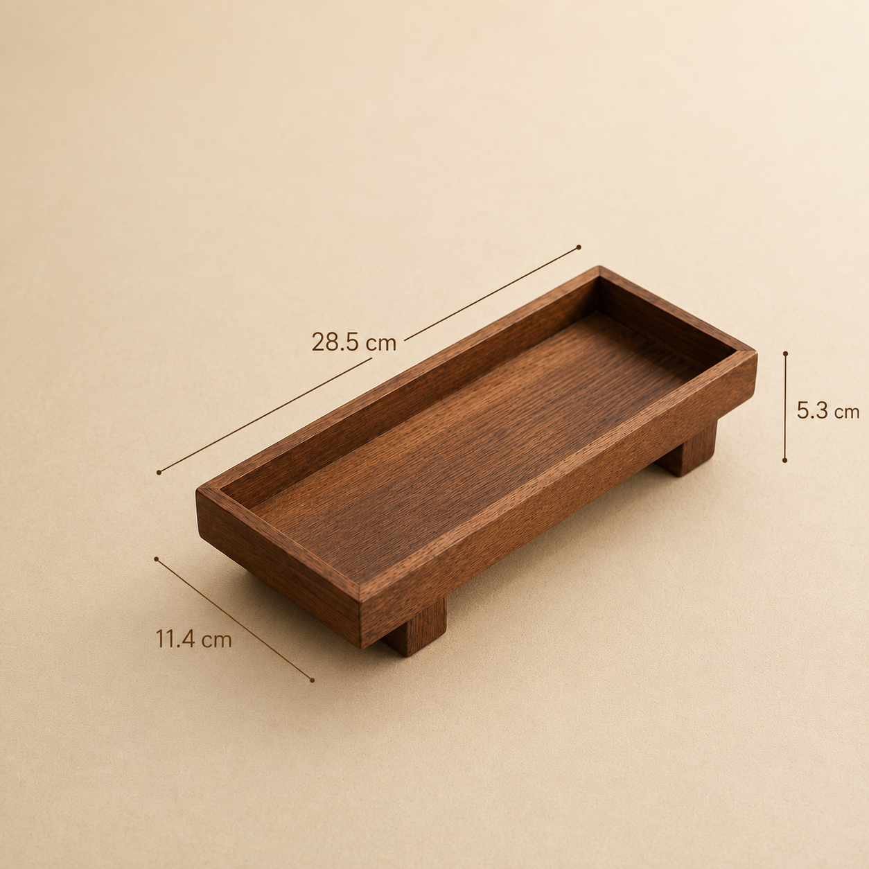 Dimensions du plateau rituel en bois rectangulaire avec hauteur, largeur et longueur